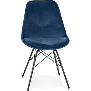 Alterego Design stoel 'ZAZY' van blauwe fluweel met zwarte metalen poten