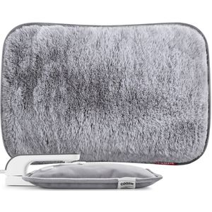 Coozie Elektrische Kruik – 1L – met ThermoSoft Hoes van Fluffy Stof – Verwarmende Zachte Warmwaterkruik – Warmtekruik – Grijs