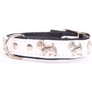 Dog's Companion Leren Halsband - Westie - Lengte: 45cm - Verstelbaar 35-41 cm x 20 mm - Wit / Zwart