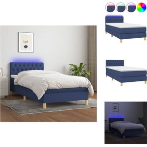 vidaXL Boxspring Bed - Blauw - 203 x 100 x 78/88 cm - Verstelbaar hoofdbord - Kleurrijke LED-verlichting - Pocketvering matras - Huidvriendelijk topmatras - Inclusief montagehandleiding - Bed