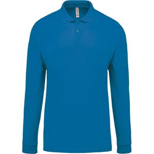 Polo Heren 4XL Kariban Kraag met knopen Lange mouw Tropical Blue 100% Katoen