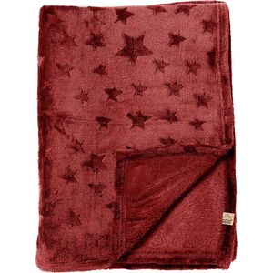 STARLIGHT - Plaid 150x200 cm - fleece deken met sterren - effen kleur - Biking Red - rood