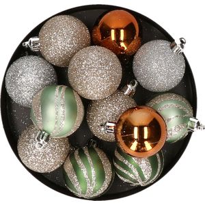 Atmosphera kerstballen 12x -champagne/oker/lichtgroen -4 cm -kunststof