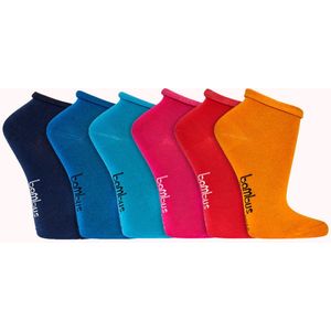 Feterz bamboe sneakersokken zonder elastiek – rolrand, drukvrij en antibacterieel, 6 paar kleurenmix, dames en heren, maat 36-41 en 42-47