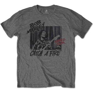 Bob Marley - Catch A Fire World Tour Heren T-shirt - M - Grijs