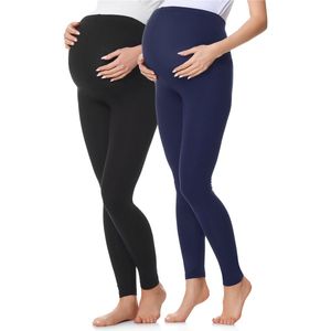 Be Mammy BE-BE20-230-LE-2P 2Pack Dames Zwangerschapsleggings Leggings - Sport - Vrijetijdsbroek - Lang - Katoen - Sporbroek – Yogabroek - Zwart/Marineblauw - 3XL