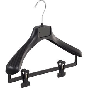 De Kledinghanger Gigant - Mantelhanger - Kostuumhanger - Jassenhanger - Kinderen - FG36 - 30 Stuks - Kunststof - Zwart - Gebogen Model - Schouderverbreding 6 cm - Anti-slip Knijpers - 36 cm - Kinderhanger - Kledinghanger - Kleerhanger - FG-Serie