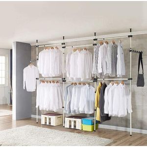 Telescopisch garderobesysteem met 6 stangen - kledingopbergsysteem openbaar