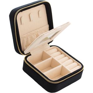 Sieradendoos en Reisetui voor Sieraden - Fluwelen Organizer met Ritssluiting en Spiegel - 10 x 10 x 5 cm