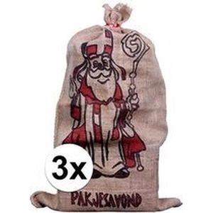 Jute zak voor Sinterklaas 60 x 102 cm Sinterklaas cadeauzak / strooizak - 3 stuks