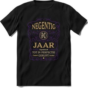 90 Jaar Legendarisch Gerijpt T-Shirt | Paars - Ivoor | Grappig Verjaardag en Feest Cadeau Shirt | Dames - Heren - Unisex | Tshirt Kleding Kado | - Zwart - 3XL