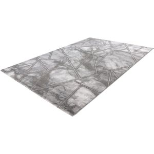 Lalee Marmaris Vloerkleed Superzacht Shiny 3D effect Marmerlook betonlook Tapijt laag polig Karpet maat 80x300 cm loper Zilver