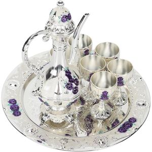 Vintage Turkse Koffiepotset - Legering Wijnglazen - Theeservies Theeblad Theepot - Thuisbar Theekransje - Zilver Wit Paars .