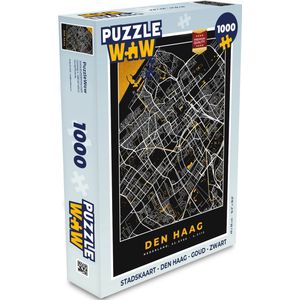 Puzzel Stadskaart - Den Haag - Goud - Zwart - Legpuzzel - Puzzel 1000 stukjes volwassenen - Plattegrond