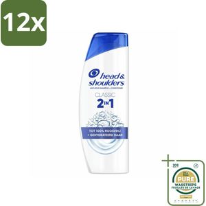 Head & Shoulders – 2-in-1 – Classic – 300 ml - Voordeelverpakking - 12 stuks - Roosvrij shampoo - Haar verzorging