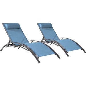 Set van 2 GALAPAGOS ligstoelen in grijs-blauw textilene - antracietgrijs aluminium