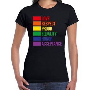Bellatio Decorations Gay Pride t-shirt met tekst - dames - zwart - Regenboog vlag - LHBTI/LHBTIQ S