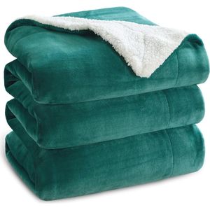 Donkergroen Sherpa Deken 220 x 240 cm - Extra Dikke & Zachte Bankdeken