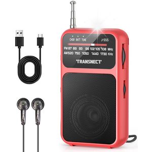 TRANSNECT® - Draagbare Noodradio - Rood - AM/FM - Oplaadbaar & Op Batterijen - Koptelefoonaansluiting - Draagbare Radio - Wereldradio - Noodpakket Must Have - Zakradio - Voor Rampen - Kleine - Transistor Radio - Telescopische Antenne