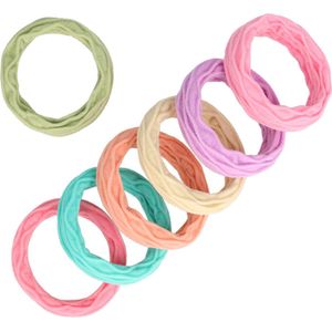 Haarelastieken Endless Geribbeld 5cm Pastel Tinten Kleuren 7 Stuks Haar Elastieken Basic Roze Paars Beige Oranje Blauw Groen