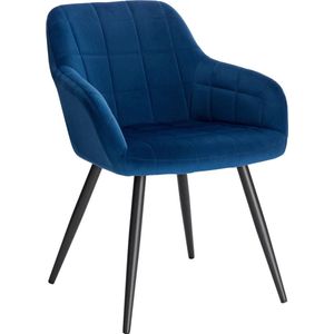 Néos® Velvet Eetkamerstoel - Met Rugleuning en Armleuning - Velvet/Staal - Blauw en Zwart - 81cm