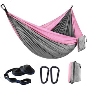 Kampeerhangmat - Reishangmat met banden - 1 stuk - Draagbare, ademende hangmat - Geschikt voor tuin, buiten, backpacken, reizen - Buitenhangmat met parachutestof - Enkel, dubbel, kamperen, fietsen, binnen, vrijetijdshangmat - 270 x 140 cm