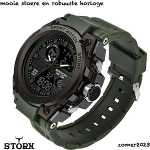Horloge - Stoer - Mannen - Waterproof - Rubberen band - Mat - Groen - Trendy - Military watch - Smael - Cadeau Tip - Storx