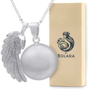 Bolara Zwangerschapsketting met Babybel - Zilverkleurig met Vleugel - 110cm + 5cm verstelbaar - Babyshower cadeau voor aanstaande moeders