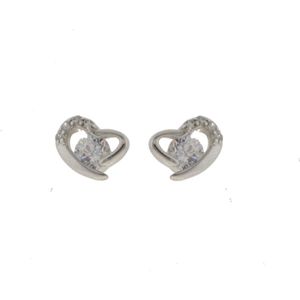 Behave Oorbellen - oorknopjes - zilver kleur - hartjes - hartje met steentjes - 1 cm