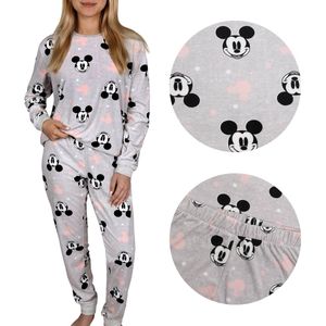 DISNEY Mickey Mouse Grijze damespyjama van velours met lange mouwen, plus size