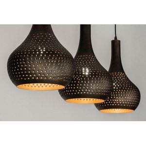 Lumidora Hanglamp 73106 - 3 Lichts - E27 - Zwart - Goud - Bruin - Metaal