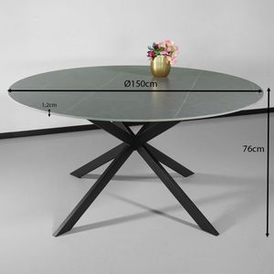 Eettafel rond 150cm Jenna marmerlook grijs ronde tafel