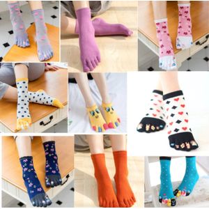Teen dames sokken - 3 paar - toesocks / 5 tenen - leuke print smile met ogen - happy - paars - geel - roze - 35 - 38 - cadeau - voor haar