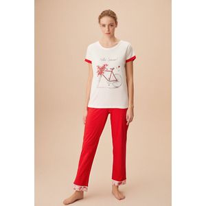 Suwen- Katoen Dames Pyjama Set bloemen Print Maat 3XL