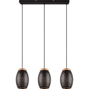 LED Hanglamp - Trion Dabi - E27 Fitting - 3-lichts - Zwart/Goud - Metaal