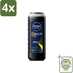 NIVEA MEN - Douchegel - Deep Sport - 500 ml - Voordeelverpakking - 4 stuks - Diepe reiniging - Zweet verwijderen