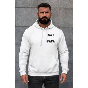 Hoodie “No. 1 Papa” – Wit / S – Heren Trui – Comfortabel & Perfect Cadeau voor Vaderdag of Verjaardag