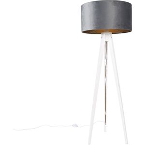 QAZQA tripod_classic - Moderne Tripod | driepoot vloerlamp | Staande Lamp - 1 lichts - H 136 cm - Grijs - Woonkamer | Slaapkamer