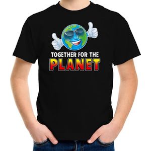 Funny emoticon t-shirt Together for the planet zwart voor kids - Fun / cadeau shirt 134/140