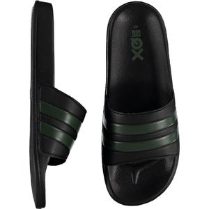 XQ - Slippers Heren - Stripes - Zwart/Army - Badslippers heren