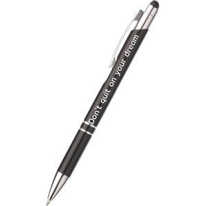 Akyol - don't quit on your dream pen - zwart - gegraveerd - Motivatie pennen - collega - pen met tekst - leuke pennen - grappige pennen - werkpennen - stagiaire cadeau - cadeau - bedankje - afscheidscadeau collega - welkomst cadeau - met soft touch