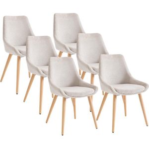 Vente-unique Set van 6 stoelen van stof en beuken - Beige - MASURIE L 49 cm x H 85.5 cm x D 56 cm