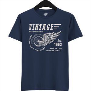 A Vintage Motorcycle Addict Est 1963 | Retro Verjaardag Motor Cadeau Shirt - T-Shirt - Unisex - Navy Blue - Maat S