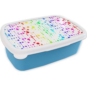 Broodtrommel Blauw - Lunchbox - Brooddoos - Regenboog - Patronen - Confetti - Neon - 18x12x6 cm - Kinderen - Jongen