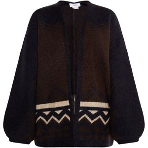 usha - FESTIVAL - Gebreid Vest - Crème / Bruin - V-hals - Aztec Print