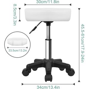 Zeshoekige Verstelbare Rolling Kruk met Wielen – Hoogwaardige Spa- en Massagekruk, Wit