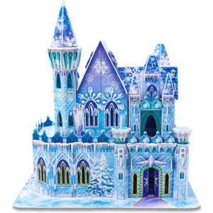 Ainy - 3D puzzel Frozen kasteel prinsessen speelgoed poppenhuis met meubels: Miniatuur huisjes bouwpakket / knutselen meisjes - hobby puzzels en creatief modelbouw voor kinderen & volwassenen | 62 stukjes - 35.9x34.4x27.8cm