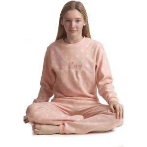 Cocodream fleece pyjama kind meisjes - Love - Warme pyjama maat 128 - Fleece pyjama kind - 128 - Creme