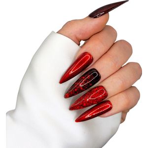 SD Press on Nails - No. 80 Red Magic - Plaknagels met nagellijm - XL Stiletto - Rood, Glitter - Set 20 Handgemaakte Nagels - Cosplay Assessoires - Extreme Nail Art - Goth - Halloween - Cosplay - Nails at home