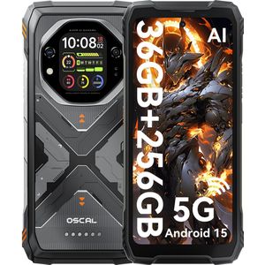 OSCAL TANK 1 - Robuuste Smartphone - 5G - 36GB RAM - 256GB ROM - 20000mAh - 6.78 inch FHD+ 120Hz - MTK Dimensity 7050 - 64MP+50MP+20MP Nachtzicht - Android 15 - AI Robuuste Telefoon - NFC - IP68/IP69K/GPS - Oranje